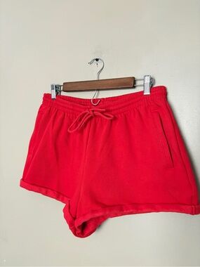 PINK Victoria’s Secret red cotton fleece lounge shorts red casual relaxed EUC L